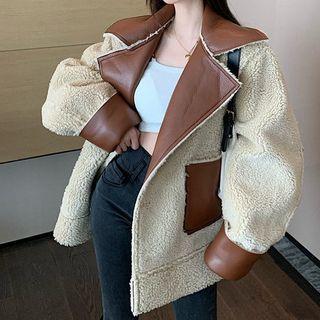 Faux Shearling Zip Jacket Camel - One Size