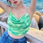 Sleeveless Two-tone Top Green - One Size