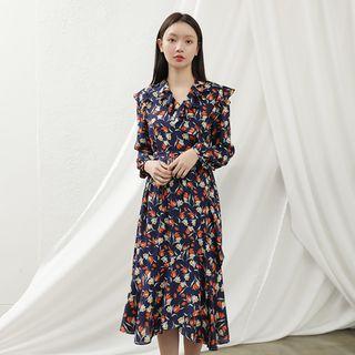 Contrast-trim Flared Rib-knit Dress