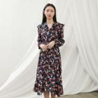 Contrast-trim Flared Rib-knit Dress