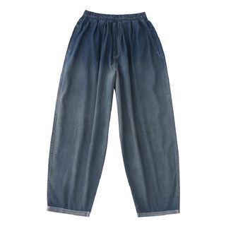 Elastic Waist Gradient Washed Jeans Retro Blue - One Size