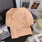 Short-sleeve Heart Embroidery Knit Top Light Orange - One Size