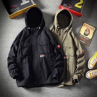 Lettering Cargo Hooded Zipped Jacket