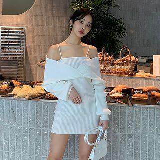 Off-shoulder Ribbed Minidress