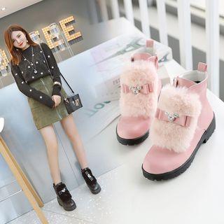 Bow Detail Low Heel Fleece-lined Boots