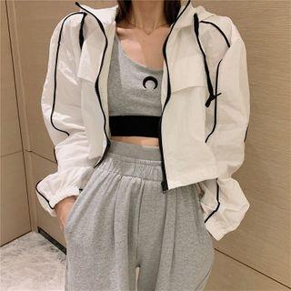 Zip Jacket / Cropped Tank Top / Wide-leg Pants