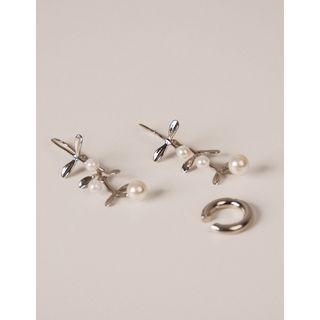 Set: Faux-pearl Drop Earrings + Ear Cuff