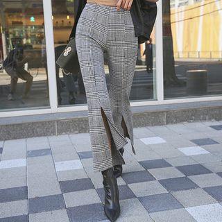 Cutout Boot-cut Glen-plaid Pants