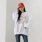Letter-printed Napped Oversized Pullover