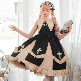 Sleeveless Cross A-line Dress / Headband / Set