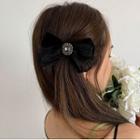 Bow Velvet Rhinestone Hair Clip Type A - Black - One Size