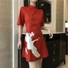 Traditional Chinese Elbow-sleeve A-line Mini Dress