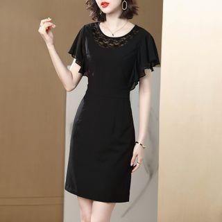 Cap-sleeve Lace Panel Mini A-line Dress