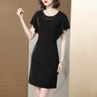 Cap-sleeve Lace Panel Mini A-line Dress