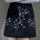 Floral Embroidered Mini A-line Skirt