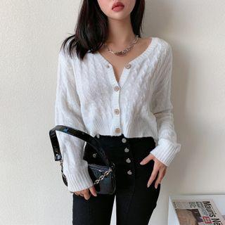 Long Sleeve Cable-knit Buttoned Crop Top