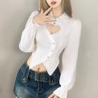 Long-sleeve Heart Cutout Cropped Blouse
