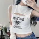 Couple Matching Short-sleeve Print T-shirt / Cutout Crop Tank Top