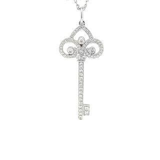18k White Gold Key Dangling Pendant With Diamonds One Size