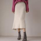Furry Long Rib-knit Skirt