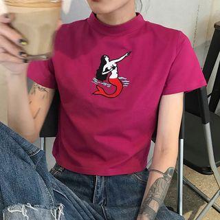 Elbow-sleeve Mermaid Pattern T-shirt