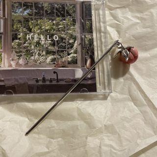 Peach Alloy Hair Stick Silver & Pink - One Size