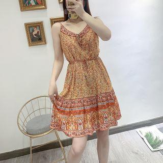 Printed Spaghetti Strap Shift Dress