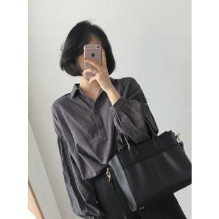 Puff-sleeve Half-placket Top