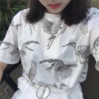Short-sleeve Crane Print T-shirt