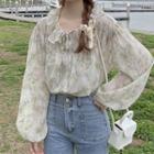 Long-sleeve Floral Puff-sleeve Chiffon Top