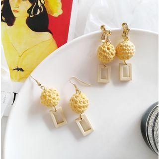 Knit Ball Rectangle Dangle Earring