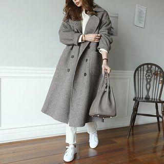 Double-breasted Herringbone Wool Coat Brown - One Size