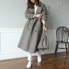 Double-breasted Herringbone Wool Coat Brown - One Size