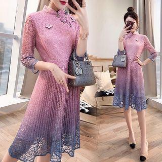 3/4-sleeve Gradient Lace Dress