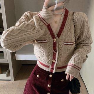 Contrast Trim Cardigan Coffee - One Size