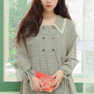 Wide-collar Plaid Long Shirtwaist Dress