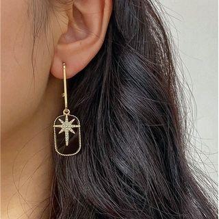 Rhinestone Star Drop Earring 1 Pair - Black & Gold - One Size