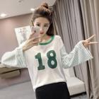 Number Stripe Panel Long-sleeve Knit Sweater