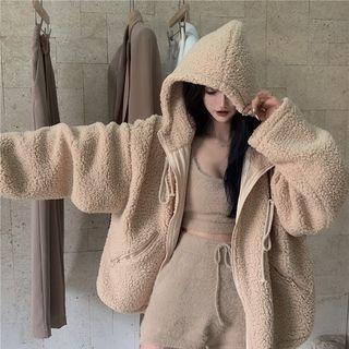 Shearling Hooded Zipped Jacket