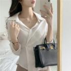 Plain Tie-waist Long Sleeve Shirt