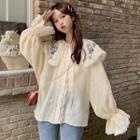 Floral Embroidery Blouse Off-white - One Size