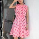 Sleeveless Dotted A-line Dress Pink - One Size