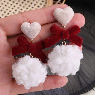 Pom Pom Heart & Bow Dangle Earring
