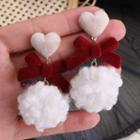 Pom Pom Heart & Bow Dangle Earring