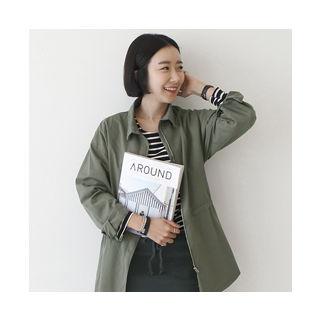 Drawstring-waist Zip-up Safari Jacket