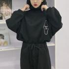 Set: Mock-neck Long-sleeve Sweatshirt + Sweatpants