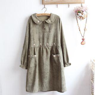 Pocketed Corduroy Long-sleeve Dress