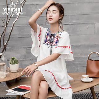 Short-sleeve Embroidered Mini Sundress