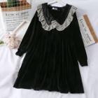 Leopard Ruffled-trim V-neck Velvet Dress