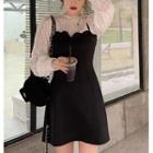 Long-sleeve Mesh Top / Spaghetti Strap Mini Dress
